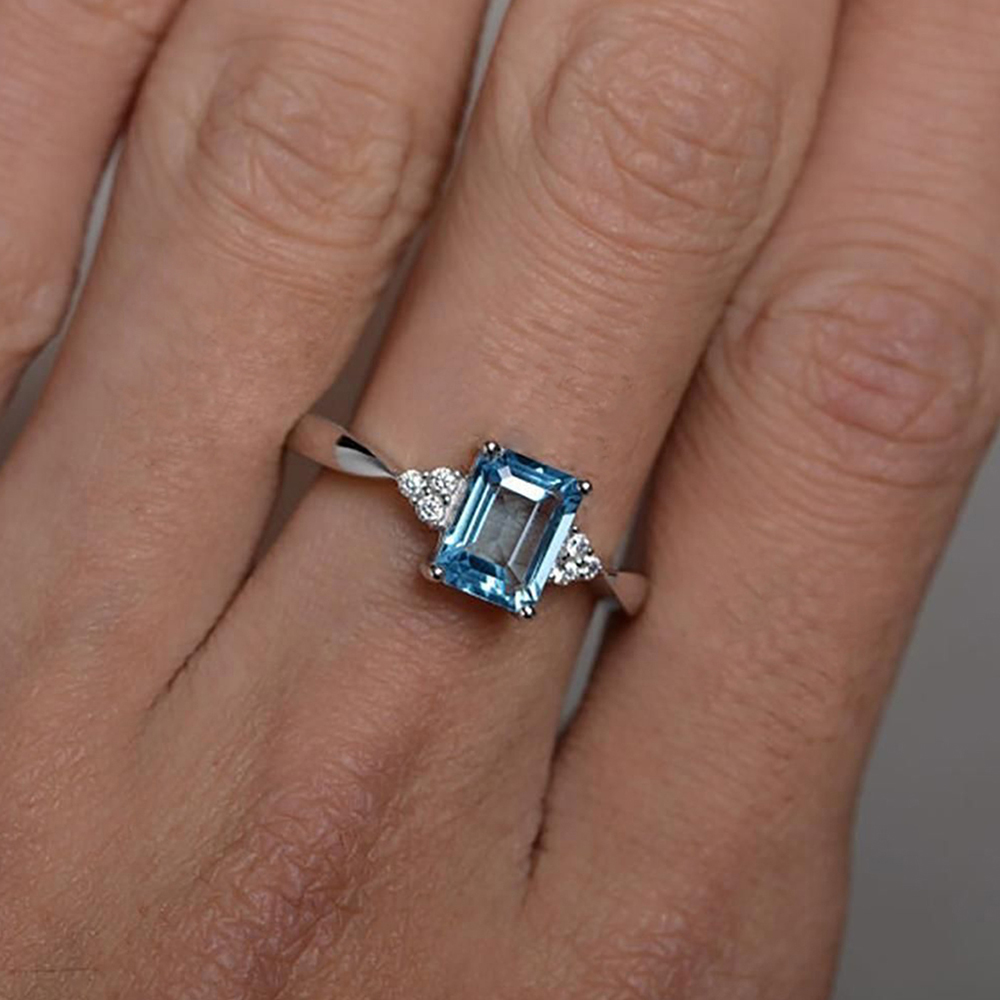 3.20 Ct Blue Emerald Promise Engagement Ring Cut Gemstone White Gold Finish