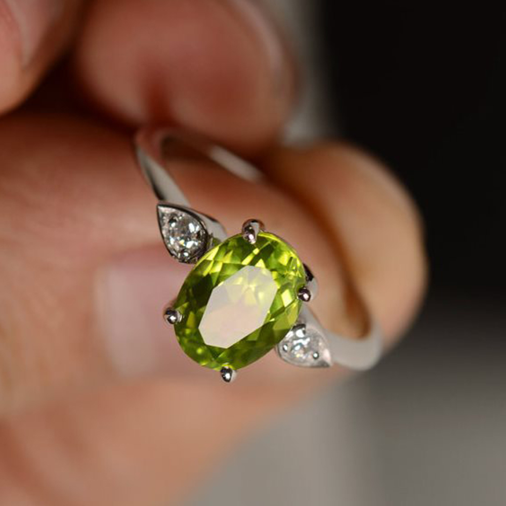 2.4ct Green Gemstone Engagement Anniversary Ring Three Stone Design White Gold Finish