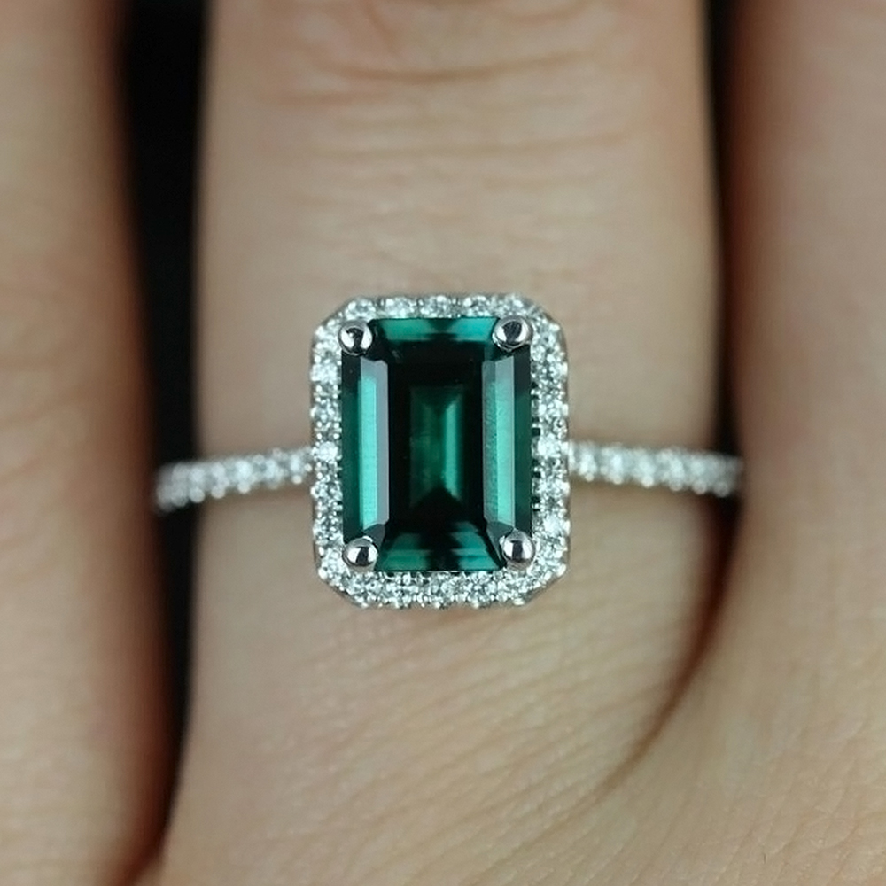 2.50 Ct Emerald Gemstone Halo Anniversary Gift Engagement Ring White Gold Finish