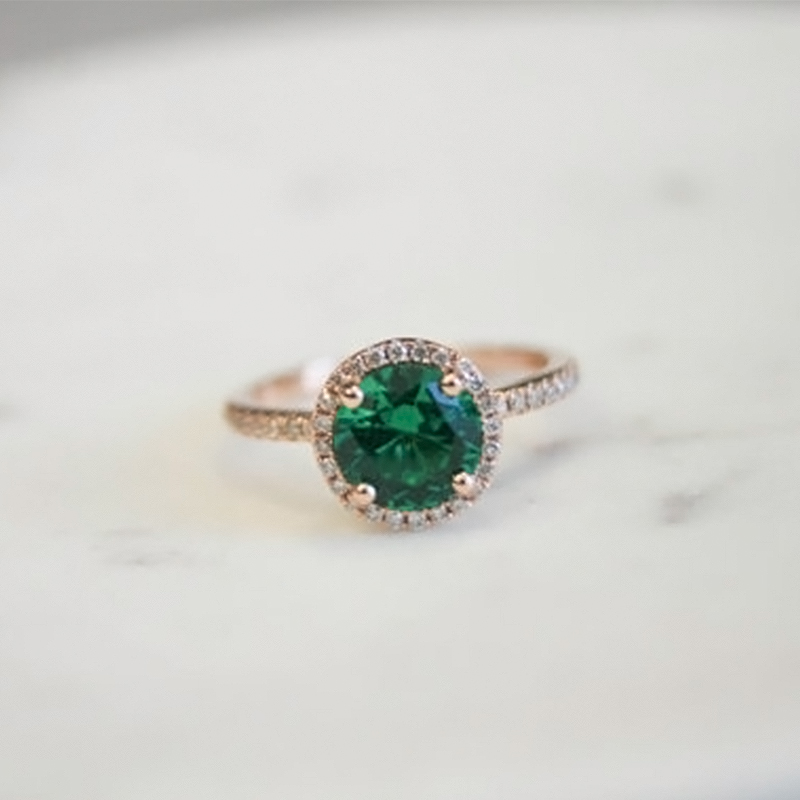 1.80 Ct Vintage Halo Engagement Ring Anniversary Green Gemstone Yellow Gold Finish