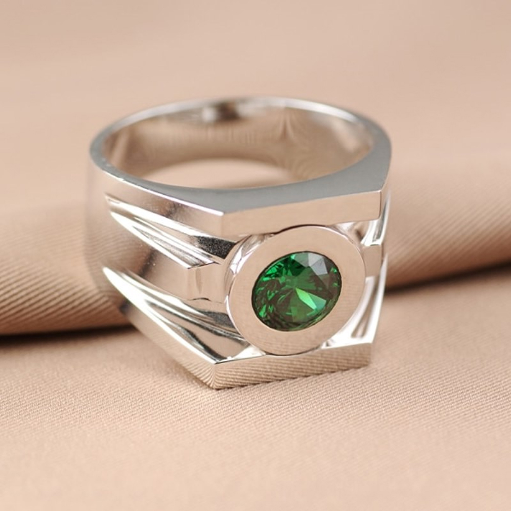 1.3ct Round Signity Engagement Ring Diamond Green Lantern Ring White Gold Finish