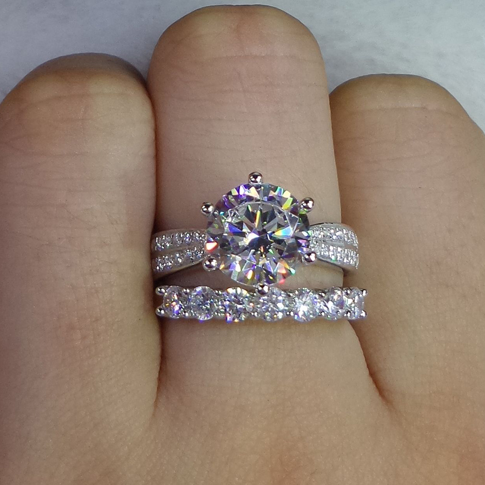 2.80 Ct Diamond Soliaire With Accents Wedding Ring Set 14K White Gold Finished