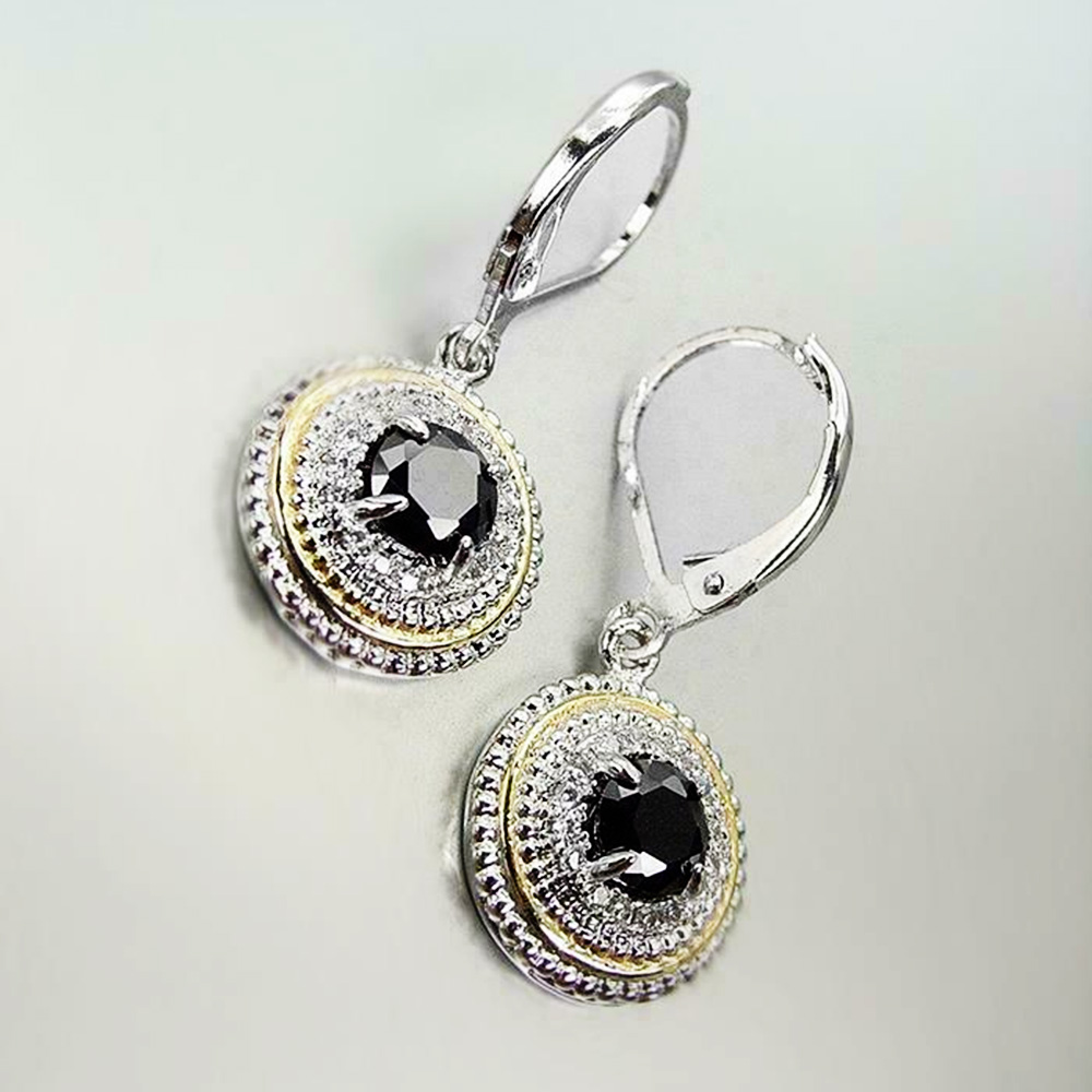 1.00 Ct Round Cut Black Diamond LeverBack Dangle Earrings Sterling Silver Women Jewelry