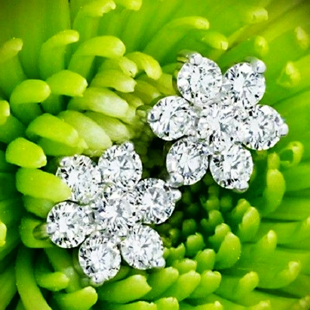 1.50 Ct Brilliant Cut Diamond Flower Cluster Stud Earrings Sterling Silver Women Jewelry