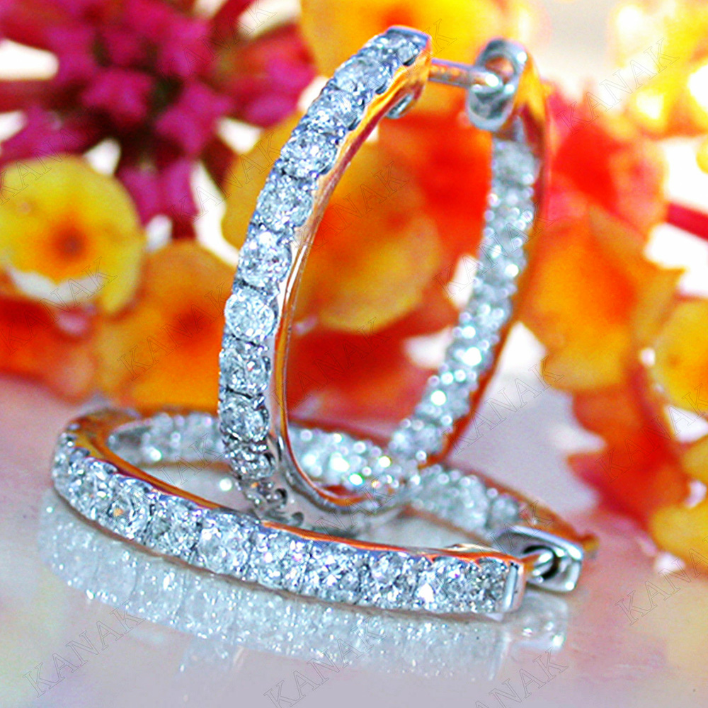 1.50Ct Round White Diamond Art Deco hoop Beautiful Earrings Sterling Silver Women Jewelry