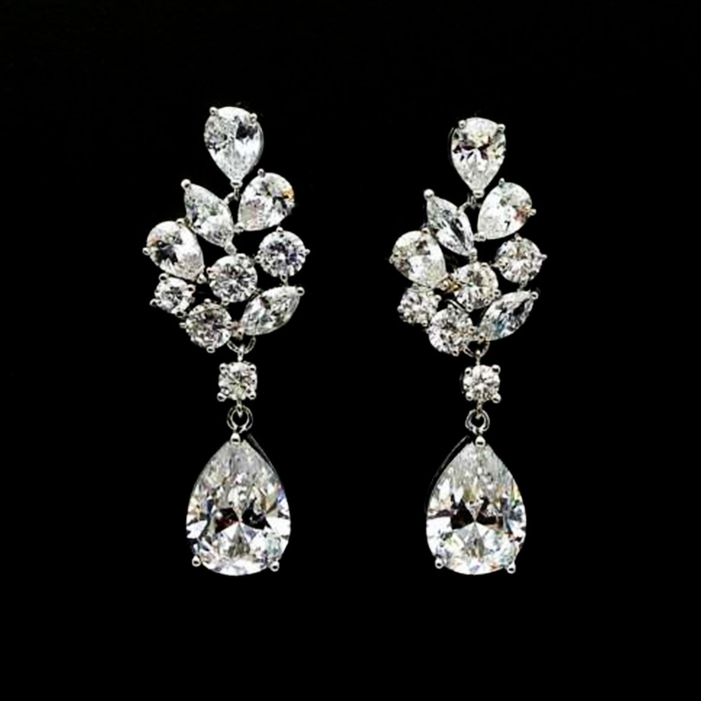 2.00 Ct Pear Cut Diamond Cluster Dangle Earrings Sterling Silver Women Jewelry