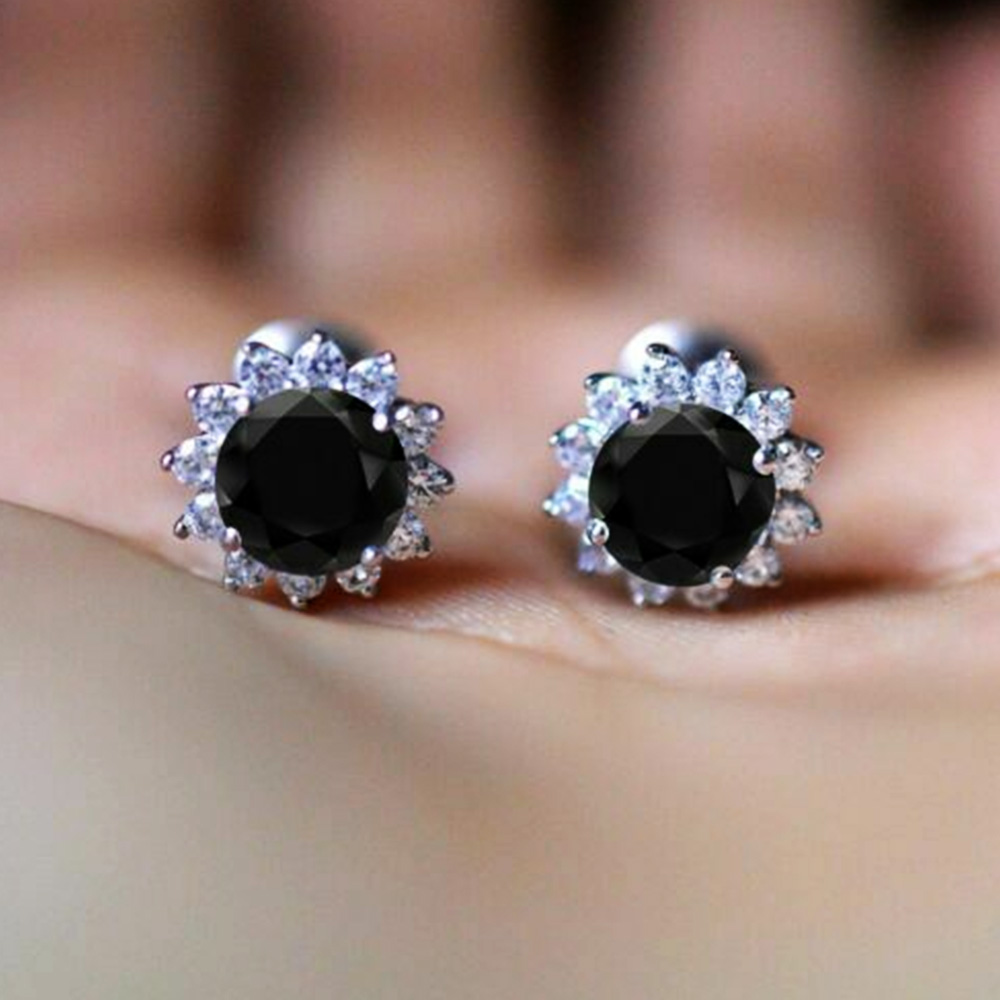 2.20Ct Lovely Round Cut Black Diamond Halo Stud Earring Sterling Silver Women Jewelry