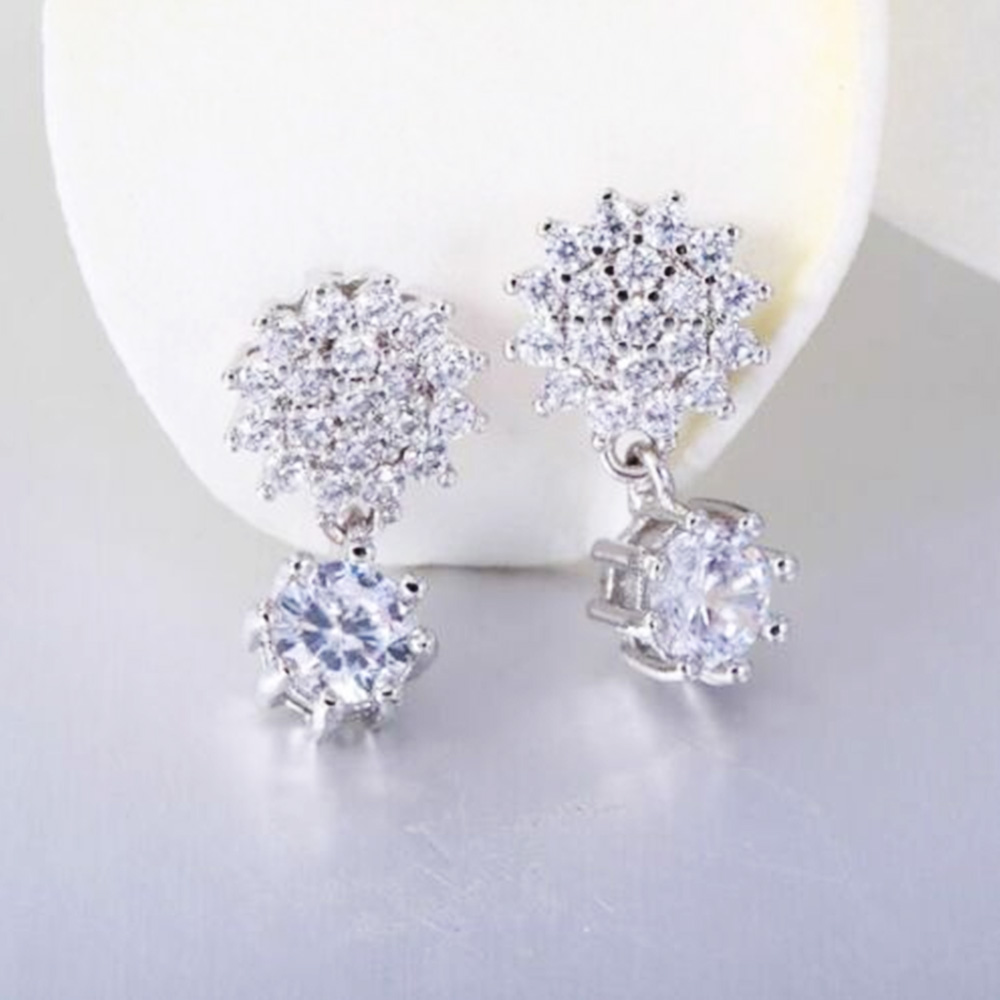 2.25 Ct Round Cut Diamond Cluster Dangle Earrings Sterling Silver Women Jewelry