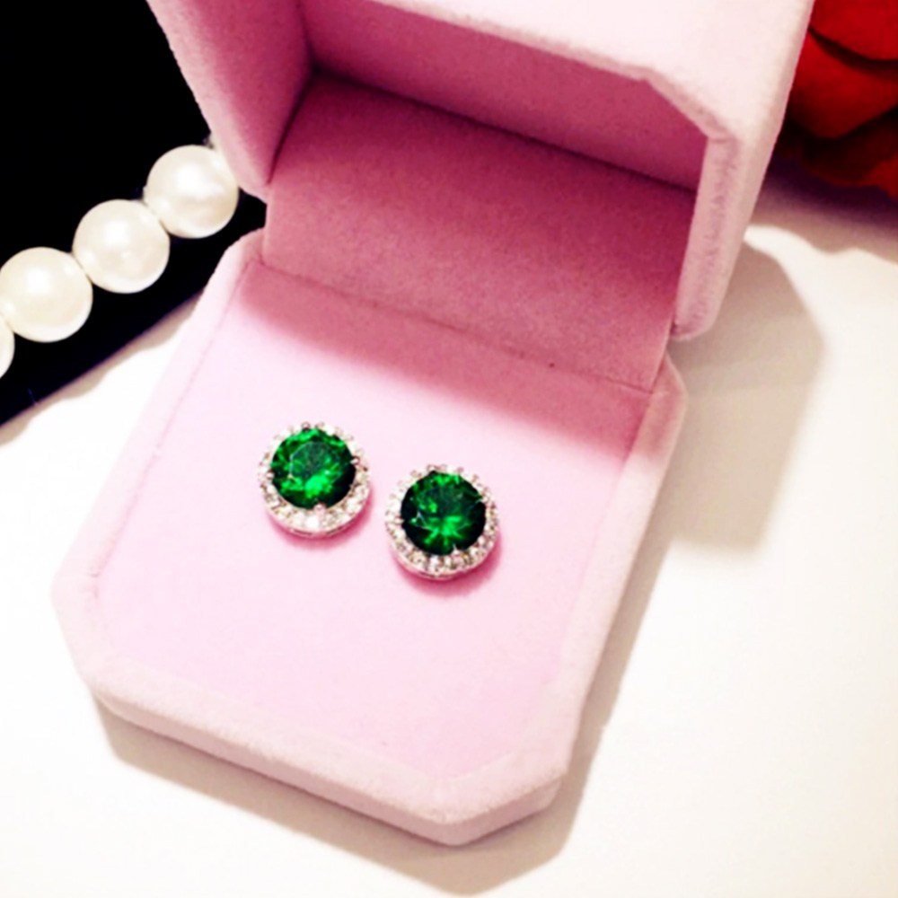 2.50Ct Round Cut Green Emerald Diamond Halo Stud Earrings Sterling Silver Women Jewelry