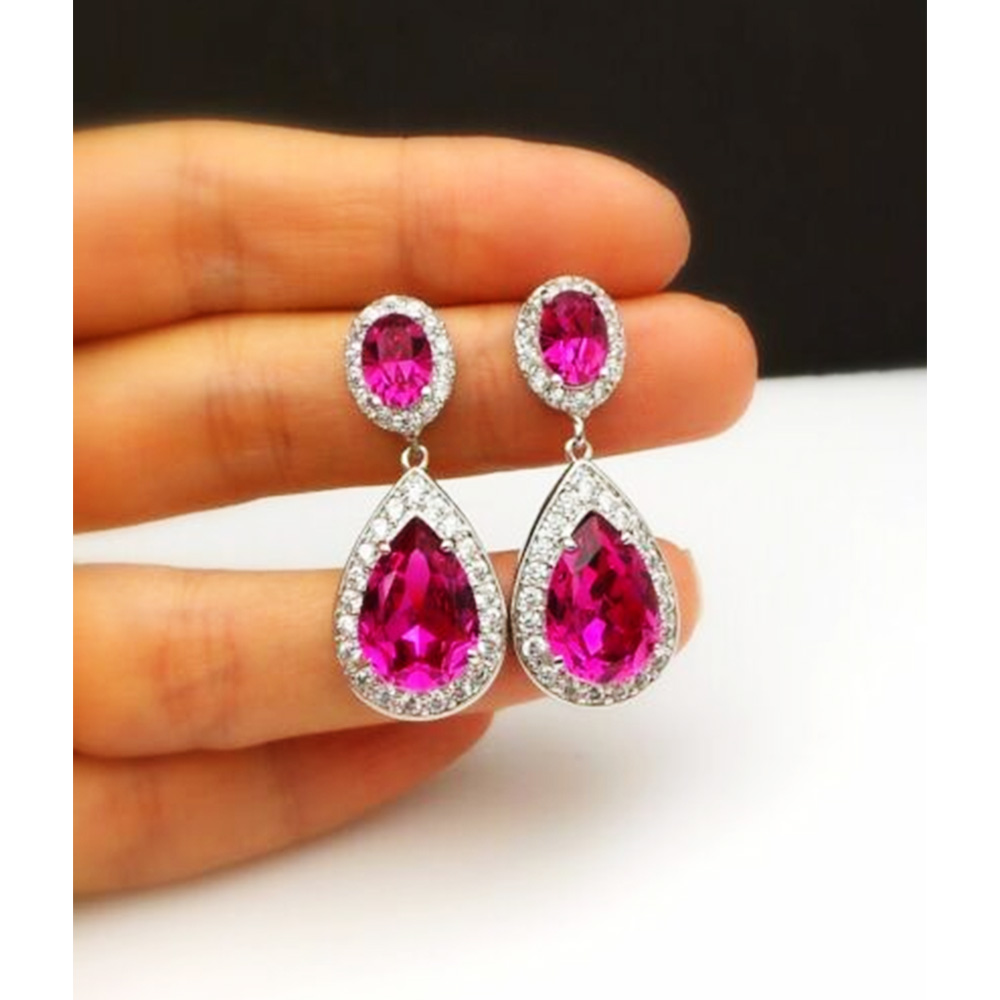 3.00ct Pear Cut Pink Dangling Diamond Halo Earrings Christmas Gift Sterling Silver Women Jewelry