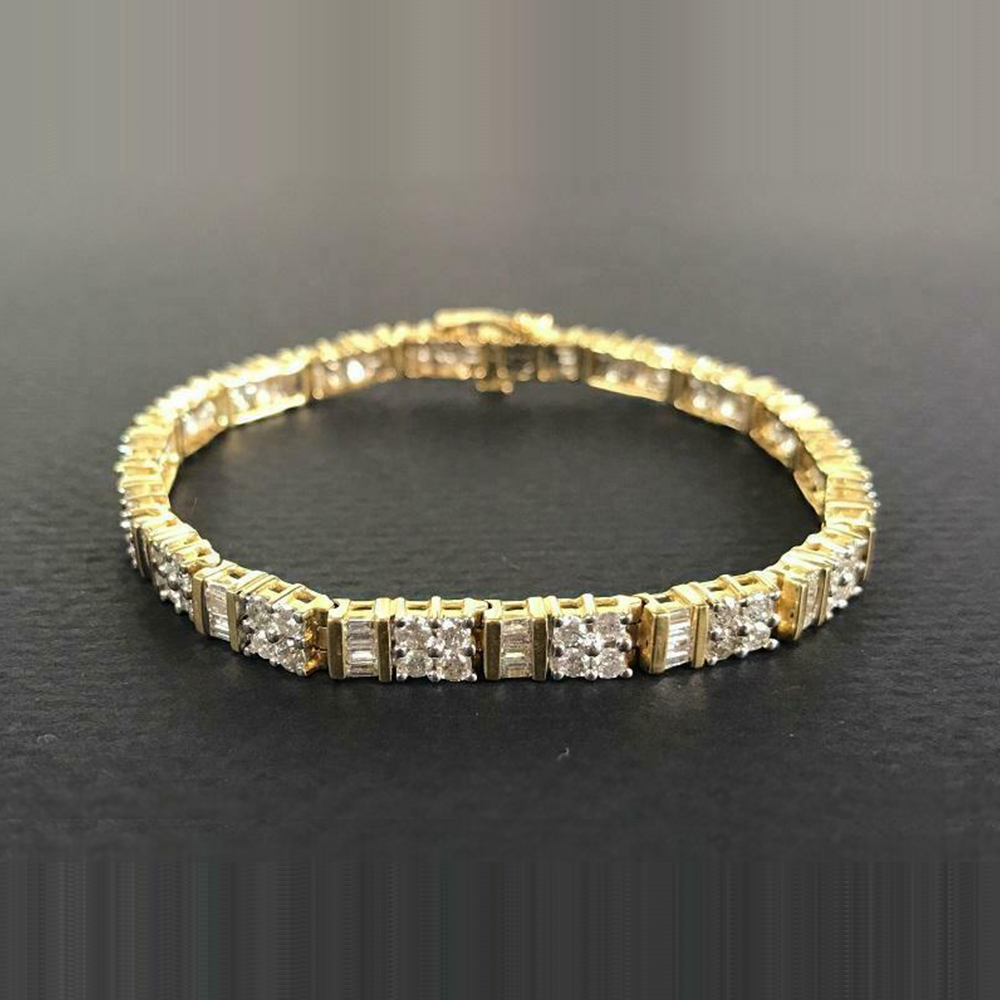 4.00 Ct Baguette & Round Cut Diamond Tennis Bracelet In Sterling Silver Yellow Gold Over