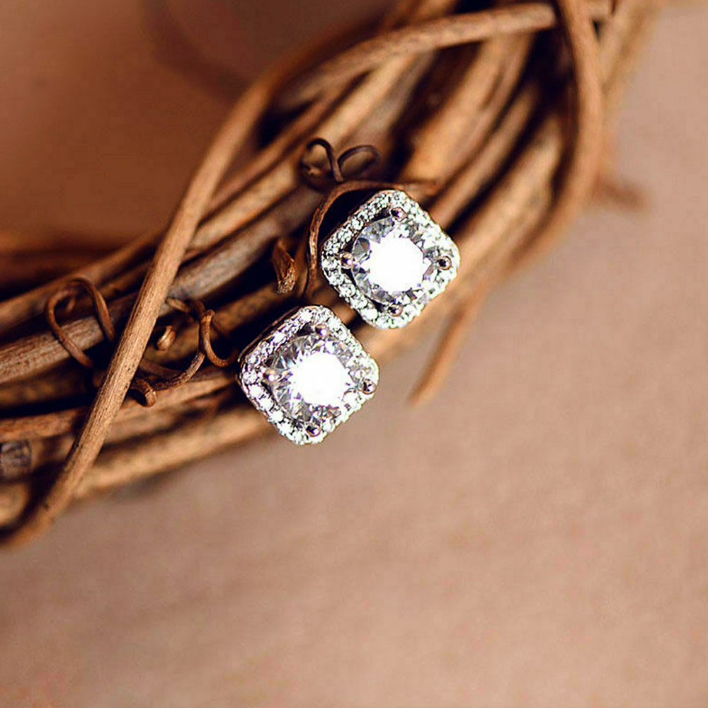 3.50Ct Beautiful Round Cut Diamond Halo Stud Earrings Sterling Silver Women Jewelry