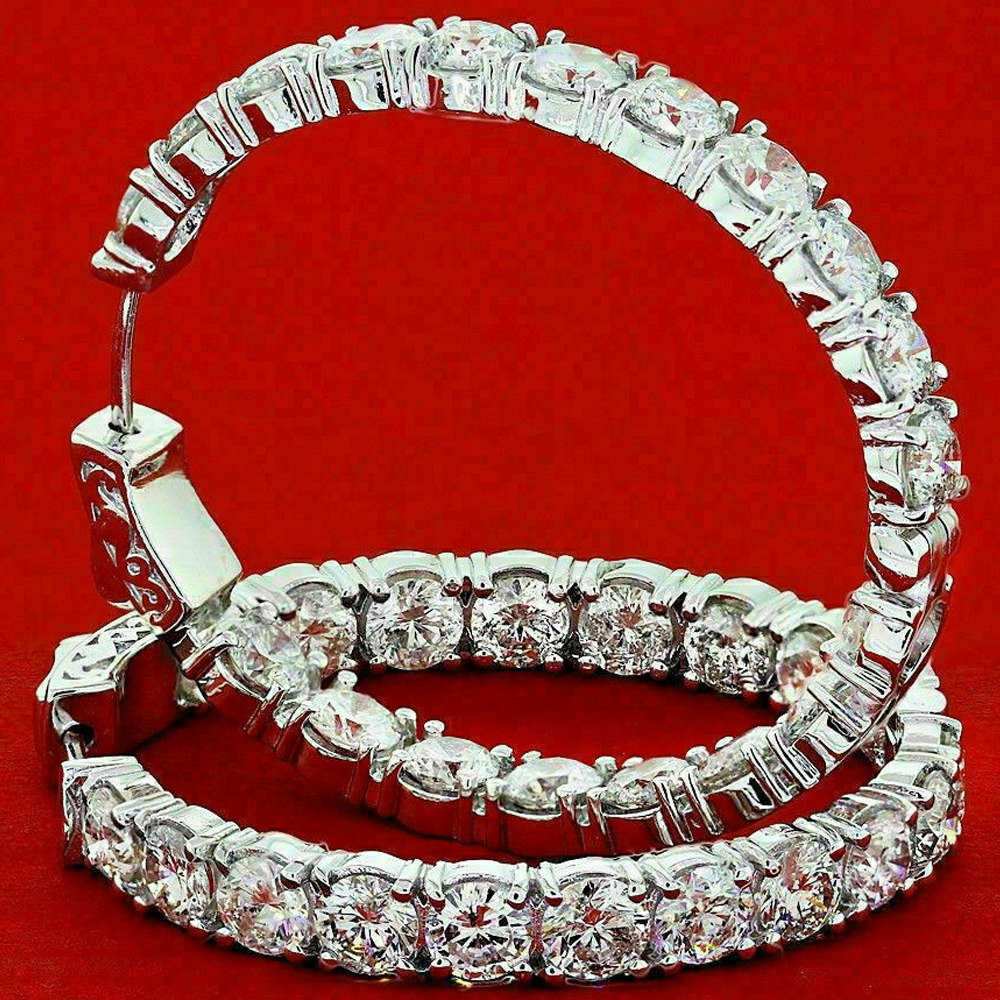 Women’s Hoop Earrings 4.45Ct Round Diamond Sterling Silver Women Jewelry
