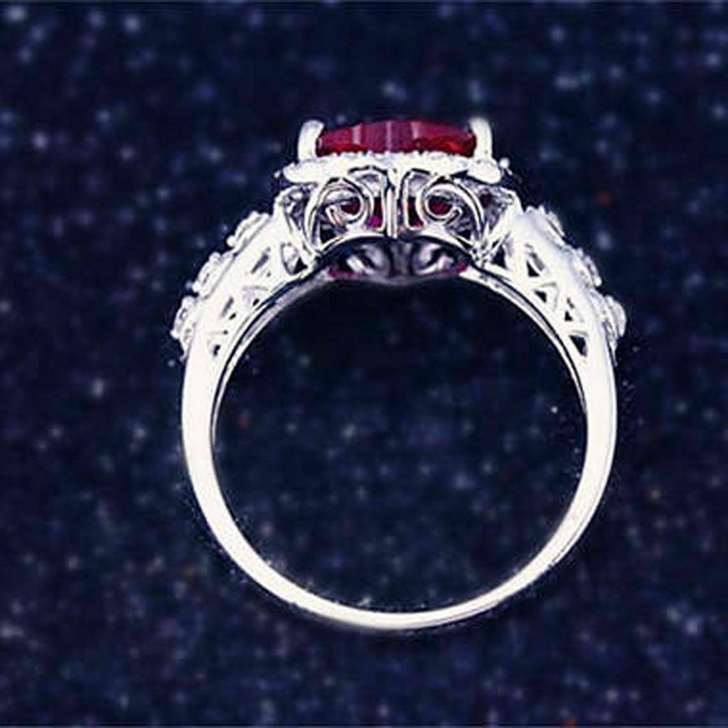 Buy Lab Red Ruby Engagement Ring 4ct Emerald Cut Vintage Rose Gold  Engagement Cluster Ring Moissanite Bridal Ring Promise Ring Anniversary  Online in India - Etsy