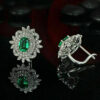 Emerald And Diamond Vintage Cluster Stud Earrings