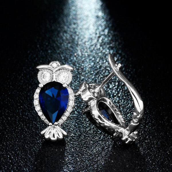 Blue Sapphire Owl Stud Earrings