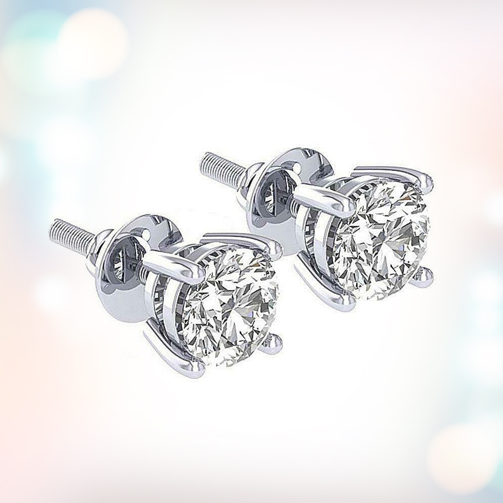 0.20 Ct Round Cut Diamond Solitaire Studs Earrings Sterling Silver White Gold Finish Prong Set