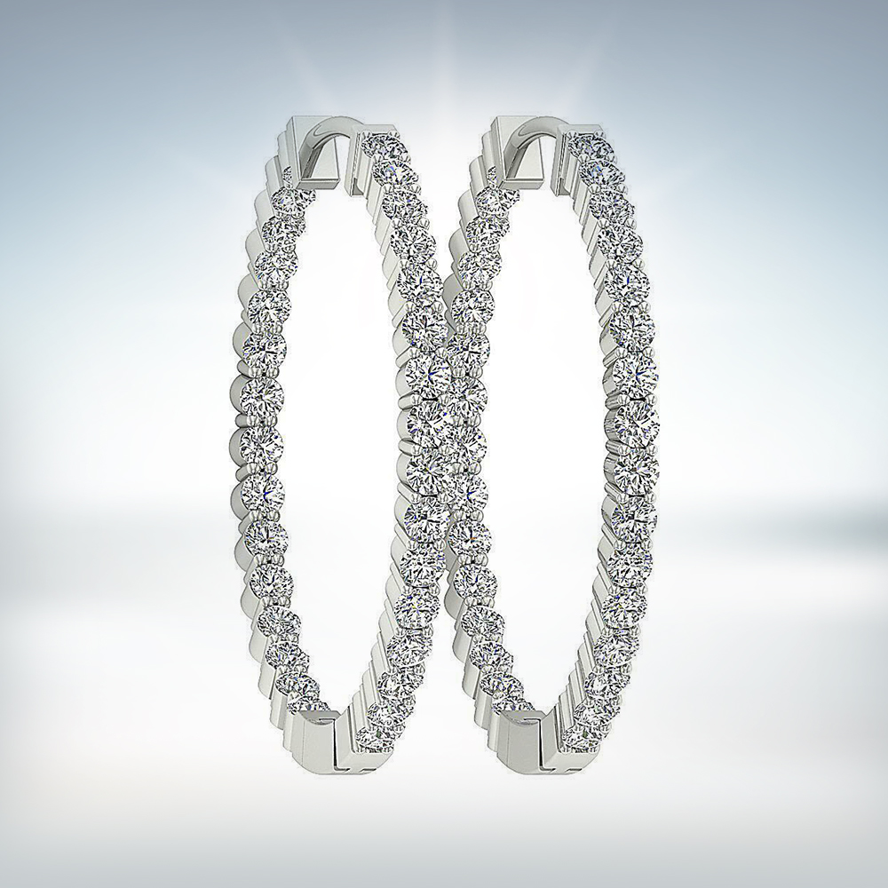0.91 Ct Round Cut Diamond Hoops Earrings Sterling Silver White Gold Finish