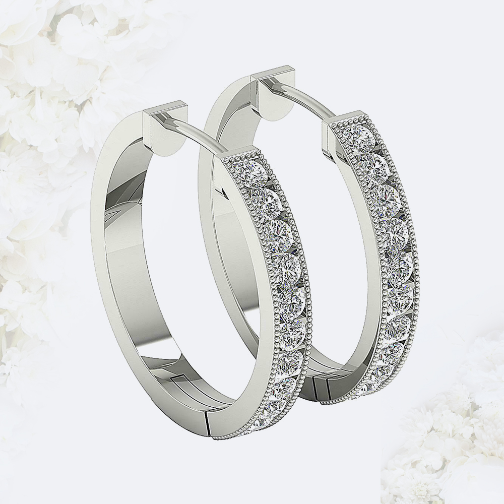 2.00 Ct Round Diamond Channel Set Hoops Earrings Sterling Silver White Gold Finish