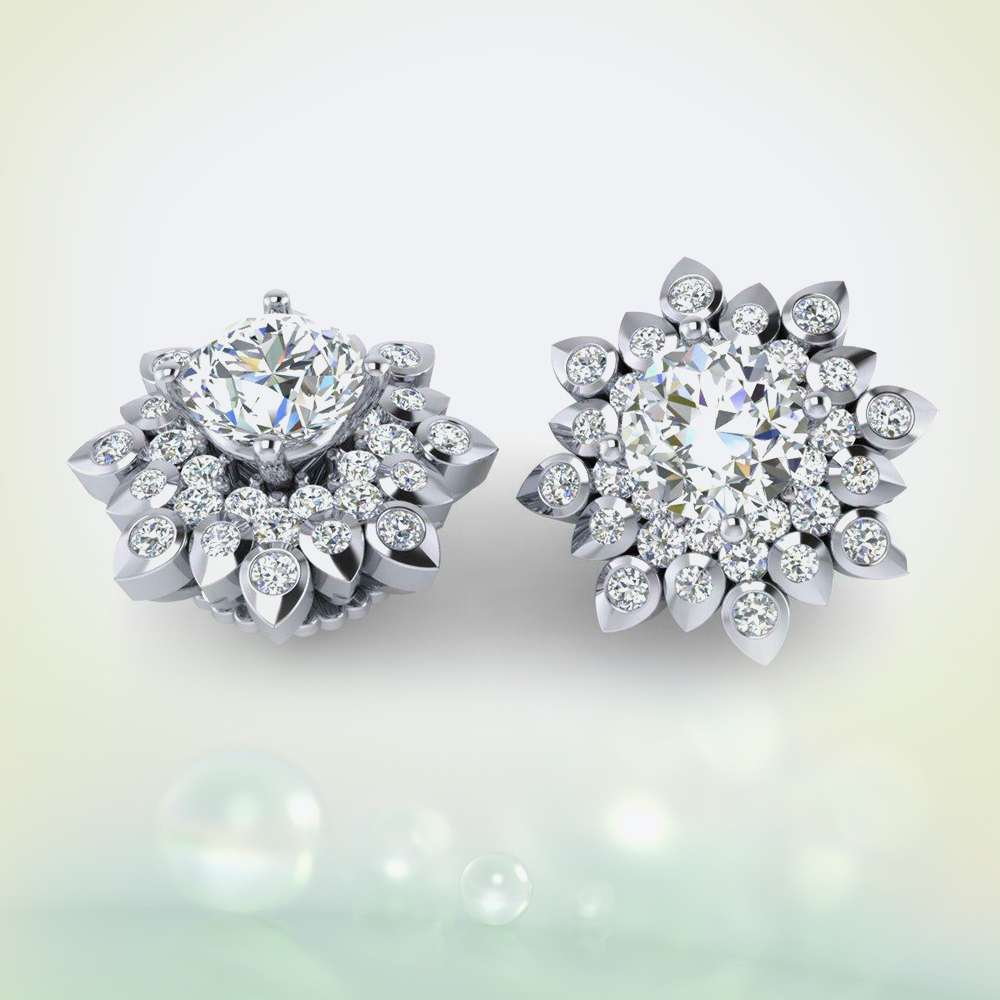 2.23 Ct Round Diamond Removable Jacket Studs Earrings Sterling Silver White Gold Finish Prong Set