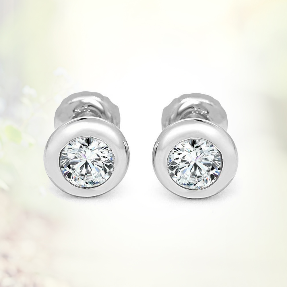 0.60Ct Round Diamond Donut Bezel Set Solitaire Stud Earrings Sterling Silver White Gold Finish