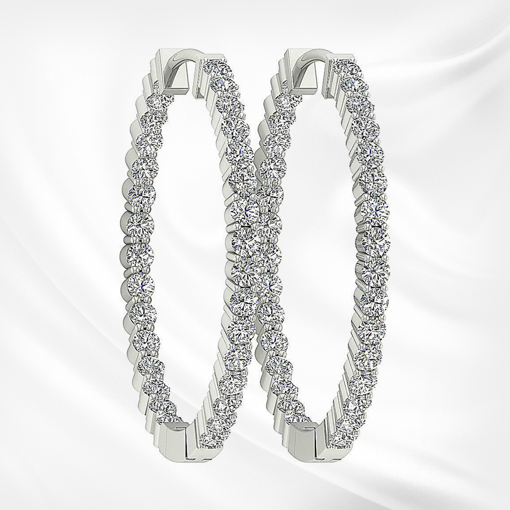 0.91 Carat Round Diamond Hoops Earrings Sterling Silver White Gold Finish