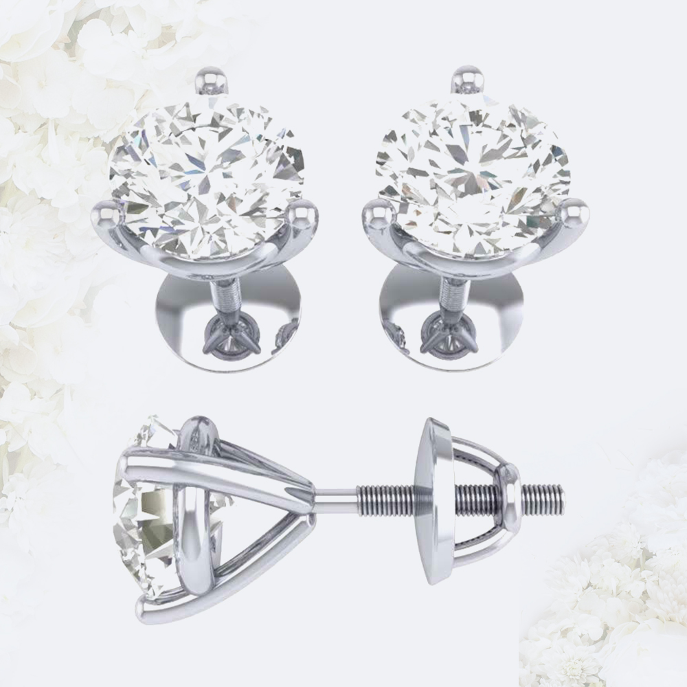 0.30 Ct Diamond Solitaire Studs Earrings Sterling Silver White Gold Finish Prong Set
