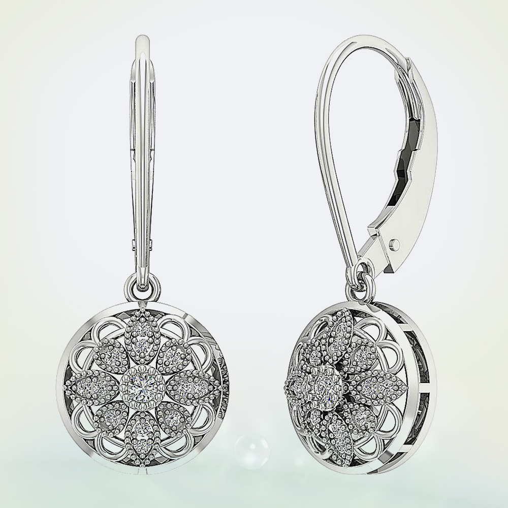 0.25Ct Round Cut Diamond Dangling Earrings Sterling Silver White Gold Finish