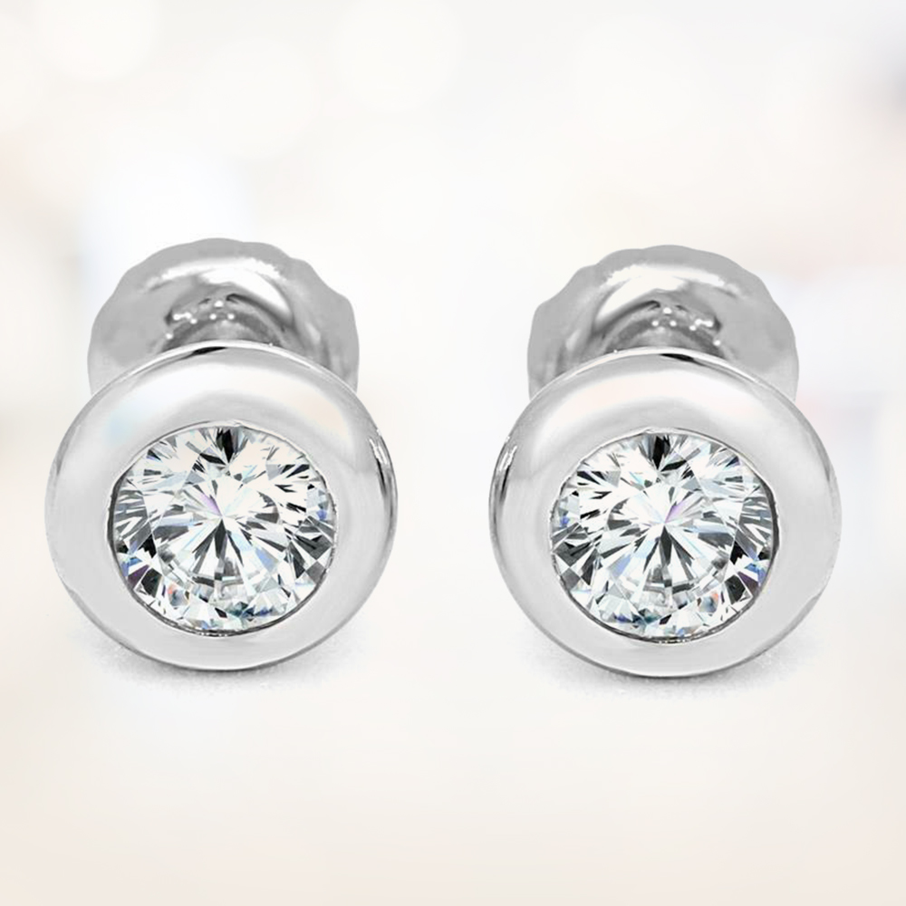 0.60Ct Diamond Solitaire Stud Earrings Donut Bezel Set Sterling Silver White Gold Finish